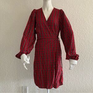 Red Plaid Wrap Dress